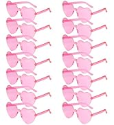 BOUBONI 14 Pack Heart Shaped Sunglasses for Women Rimless Heart Glasses Bulk Mardi Gras Candy Col...