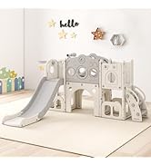 kinbor 8 in 1 Toddler Slide Set - Kids Slide with Basketball Hoop, Playset for Kids with Easy Cli...