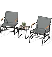 YITAHOME 3 Piece Patio Furniture Set, Outdoor Glider Chair Bistro Set, Coffee Table with Tempered...