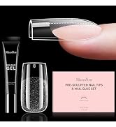 MelodySusie Square Gel Nail Tips Kit-300Pcs Pre-Building Apex Fake Nail Tips 20g Solid Nail Glue ...