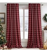 NICETOWN Buffalo Plaid 100% Blackout Curtain Panels Red Christmas Check Rod Pocket Back Tab Curta...
