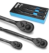 DISEN 3PCS Black Ratchet Set (1/2", 3/8", 1/4" Drive) - 90-Tooth Contour Handle, Black Oxide Fini...