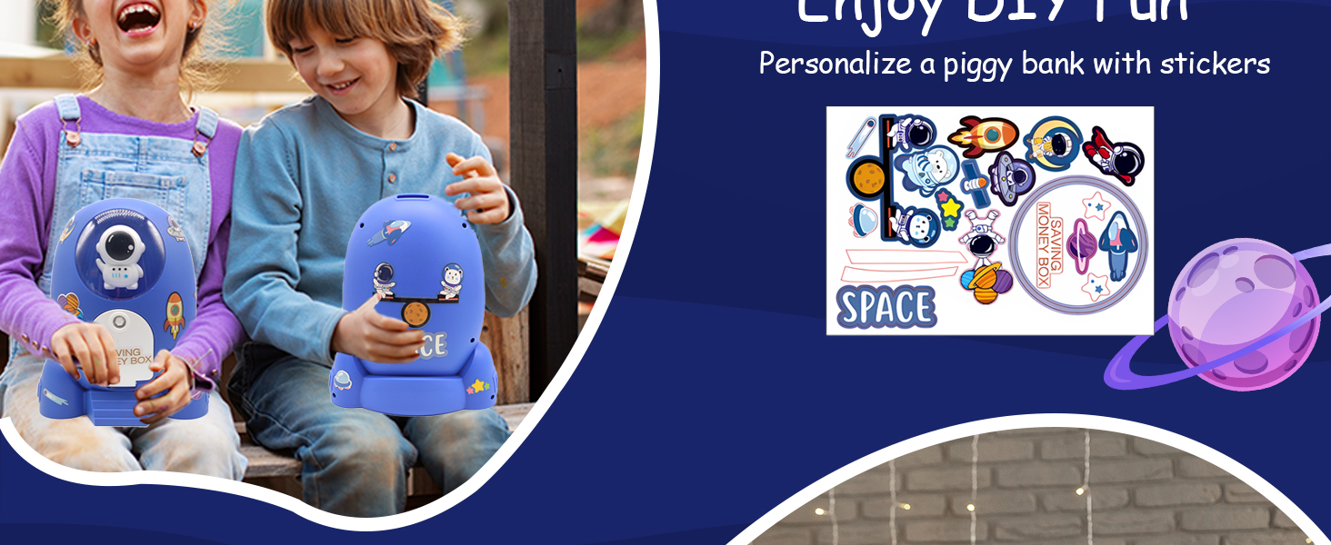 Rocket Ship Piggy Bank for Boys Money Safe Piggy Banks for Kids Cash Coin Can ATM Bank Coin