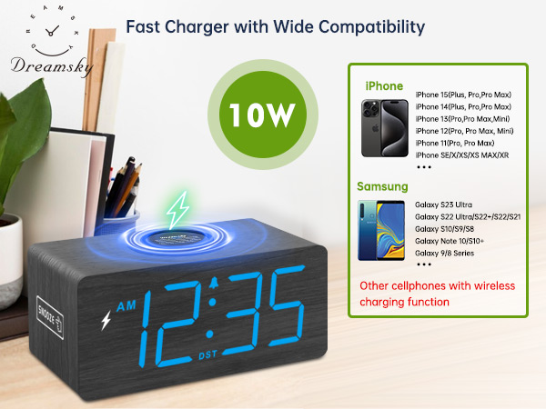 wireless charging alarm clock