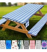 Fitted Picnic Table Cover with Bench Covers Vinyl Waterproof Elastic Edges Fitted Rectangle Table...