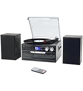Jorlai 10 in 1 Vinyl Record Player Bluetooth Vintage Turntable 3-Speed with AM/FM Radio, 2 Separa...