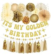 Roetyce Golden Birthday Party Decorations, Gold Glitter It's My Golden Birthday Banner Photo Back...