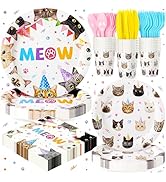 Fighting to Achieve Cats Happy Birthday Party Plates Set, 168PCS Cats Themed Paper Plates Napkins...