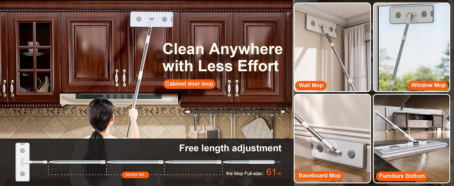 Wall Mop with Adjustable Handle (Max 61 Inches)