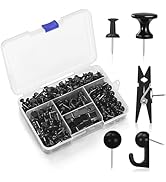 GOOLADA 240Pcs Black Push Pins,5 Style Thumb Tacks, Black Plastic Push Pins for Bulletin Boards, ...