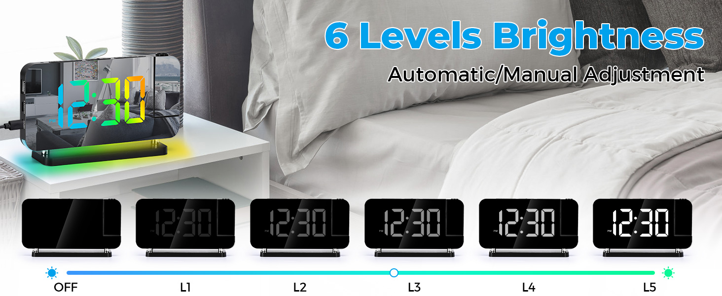 led mirror digital alarm clock with rgb night light