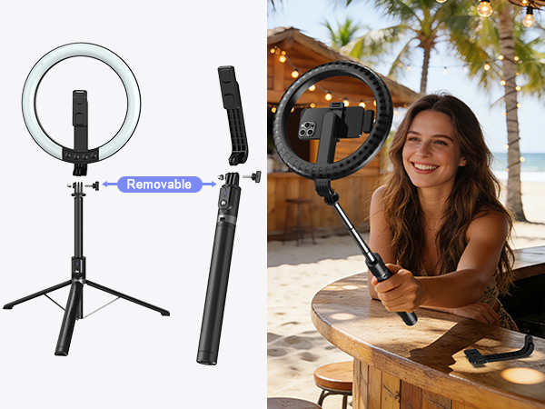 content creator essentials, selfie ring light tripod for iphone with Phone Holder/Microphone/Remote