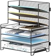 SUPEASY 7 Tier Desk File Organizer, Mesh Letter Tray Paper Organizer with File Holders, Metal Des...