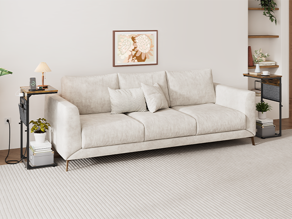 Slide Under Sofa Table with Metal Frame for Living Room Bedroom