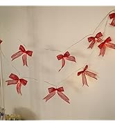 Clearzen Christmas Red Burlap Bow String Lights - 6.9Ft 10 Led Christmas Decorations Lights Batte...