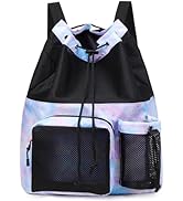 Lohol Large Mesh Drawstring Backpack with Shoe Bag, Durable Swimming String Sack with Handle for ...