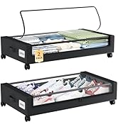 Somdot Under Bed Storage with Wheels, 2 Pack Bed Storage Containers with Dividers &amp; Clear Lids,Ea...