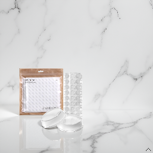 Transparent self-adhesive bumpers designed to absorb shock and prevent cabinet surface damage.