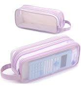 Vocuer Large Mesh Pencil Pouch Aesthetic 2 Compartments, Big Clear Pencil Case Bag Transparent Pe...