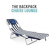 Ostrich Beach Lounge Chair, Folding &amp; Reclining Outdoor Chaise Lounger, Navy/White Striped - Port...