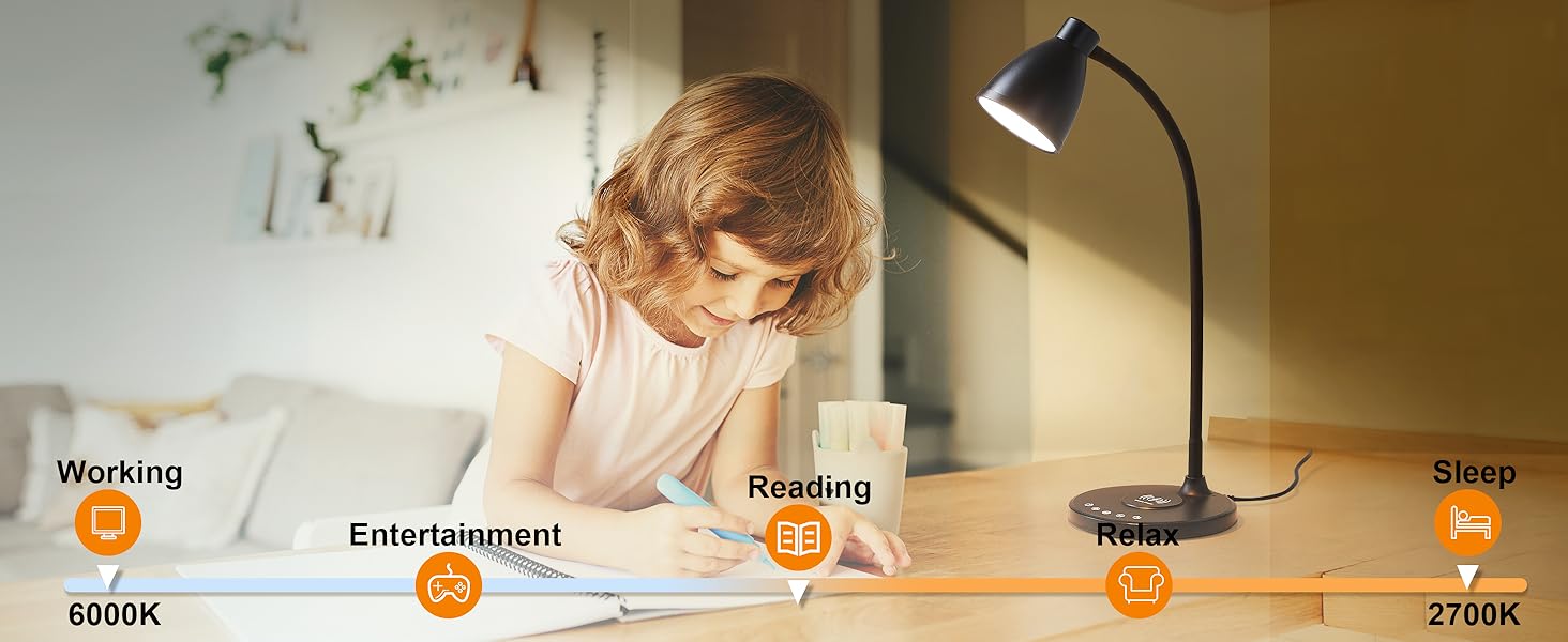 Desk Lamp for Home Office LED Desk Light USB Charging Ports Bedside Table Lamp for College Dorm Room