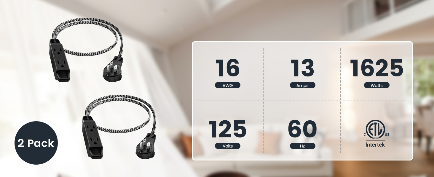 360° Rotating Flat Plug Extension Cord 3ft