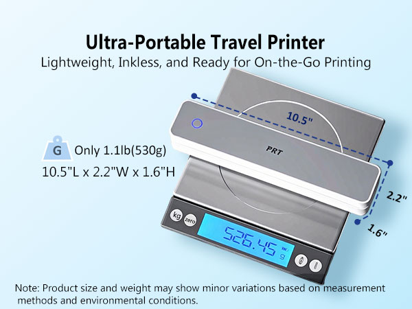 Inkless Portable Thermal Printer, Wireless Bluetooth Mobile Printer for Travel