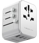 MOMAX European Travel Plug Adapter, 35W PD Fast Charging, Universal Travel Adapter with 3 USB-C a...