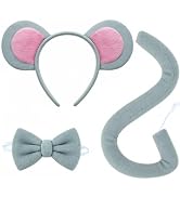 Tedercle 3 Pieces Mouse Ears Headband Costume Accessories Set – Gray Mouse Ears Headwear, Long Ta...