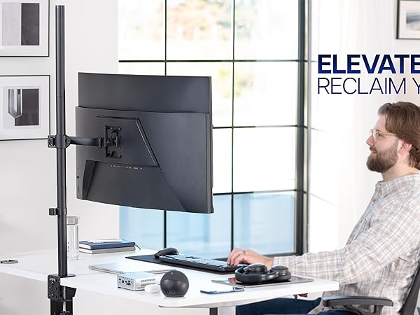 tall monitor mount adjustable desk stand clamp grommet tilt swivel rotate ergonomic setup