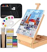Kuyal Art Kit, 45 Piece Wooden Paint Set Crafts Drawing Painting Kit with Box Easel and 18 Acryli...