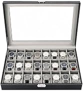 MAOPINER 24 Slot Watch Box, Premium Watch Case with Glass Display Lid, PU Leather Watch Storage O...