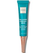 Teal-colored cosmetic tube with white label and copper-colored tip applicator, containing hair and scalp conditioning serum.