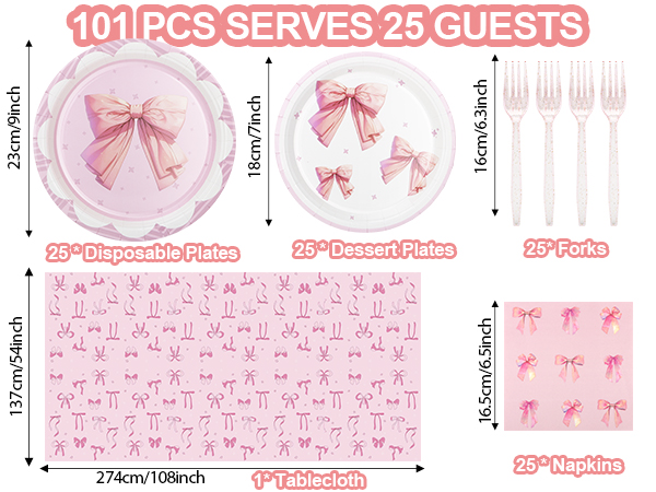 25 Disposable Plates, 25 Dessert Plates, 25 Napkins, 25 Forks &amp;amp; 1 Tablecloth