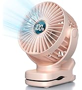 TUNISE Mini Clip on Fan, Battery Operated Desk Fan, Digital display,3 Speeds Adjustable, Bidirect...