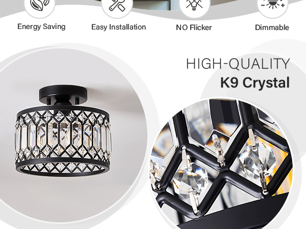 Crystal Black Ceiling Light