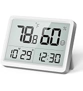 DOOMAY Indoor Thermometer Hygrometer with Clock, Room Temperature Monitor | Calibration, 3.62 LCD...