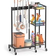 Broom Holder with Cleaning Supplies Organizer, Broom Closet Storage Cabinet with Cleaning Caddy, ...