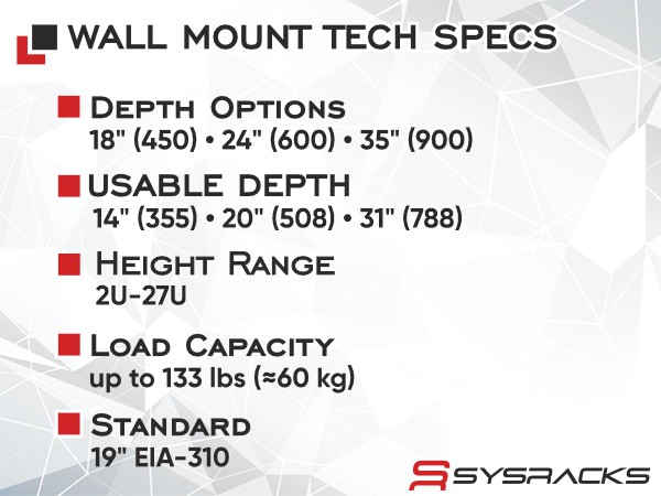 wall mount tech specs table