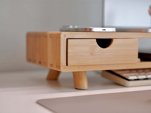ROCDEER Bamboo Monitor Stand Riser with Drawer