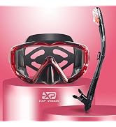 Snorkel Set Pano 3 Window Adult Snorkeling Gear, Professional Snorkel Goggles Anti-Fog Diving Mas...