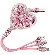 Zosgrew Car Retractable Multi Charging Cable, 3 in 1 Fast Charger Cord, Camellia Patterned/Heart-...
