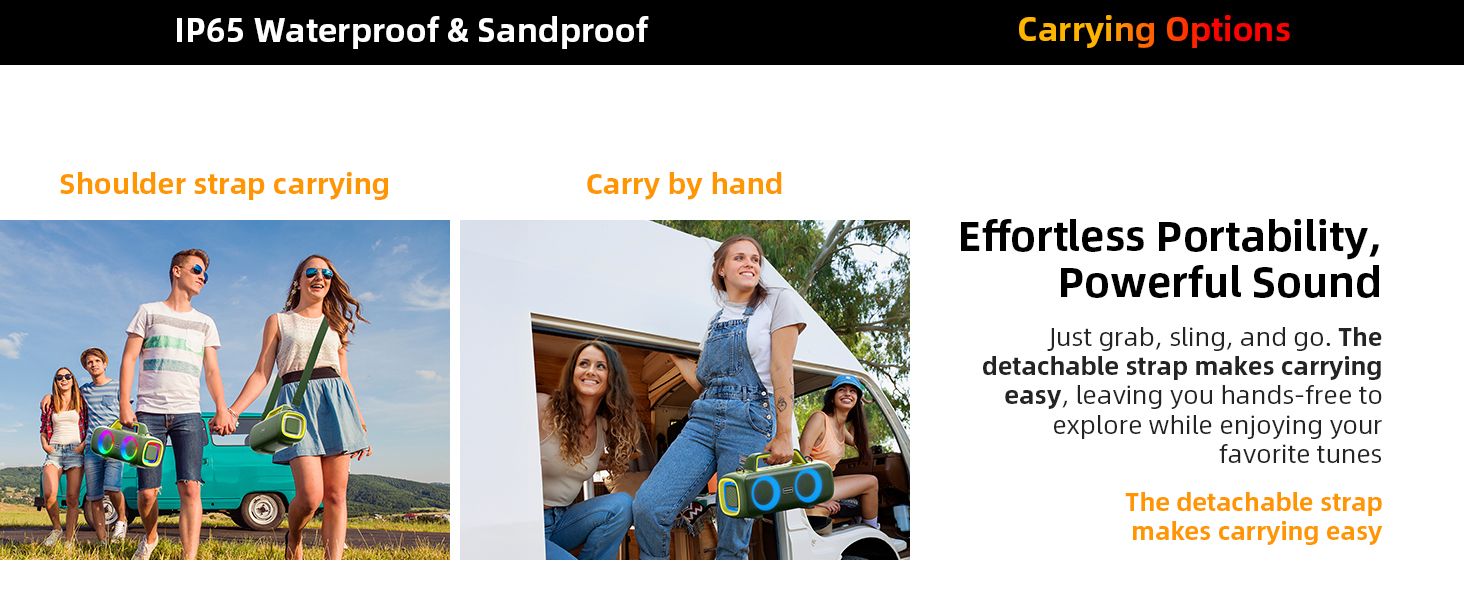 Portable Bluetooth speaker - can be carried by hand or slung diagonally over one shoulder