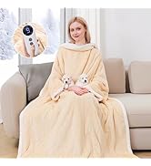Yokimisu Wearable Heated Blanket with Sleeves, Electric Heated Robe with Foot Pockets, Electric S...
