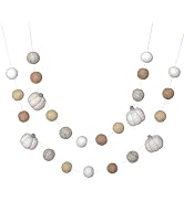 Matthew + Mae Felt Fall Pumpkin Garland - 1” Balls – White/Tan/Gray | Handmade 100% Wool Felt Gar...