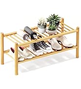 Fibogollo Shoe Rack, 2-Tier Stackable Shoe Organizer, Bamboo Wood Shoe Shelf Storage for Hallway,...