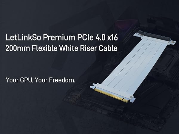 LetLinkSo Gen4 PCIe 4.0 Riser Cable x16 Flexible Extension 90 Angle Adapter fishtail for vertical 