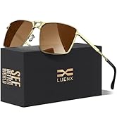 LUENX Square Aviator Polarized Sunglasses Men Retro Rectangular Shades with Spring Hinge - UV 400...