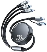 CAFELE 100W Multi Charging Cable, 6-in-1 Retractable USB C/A Cable, 5A Fast Charger Cord for Mult...