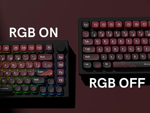 Keycaps with RGB lighting effects on the keyboard